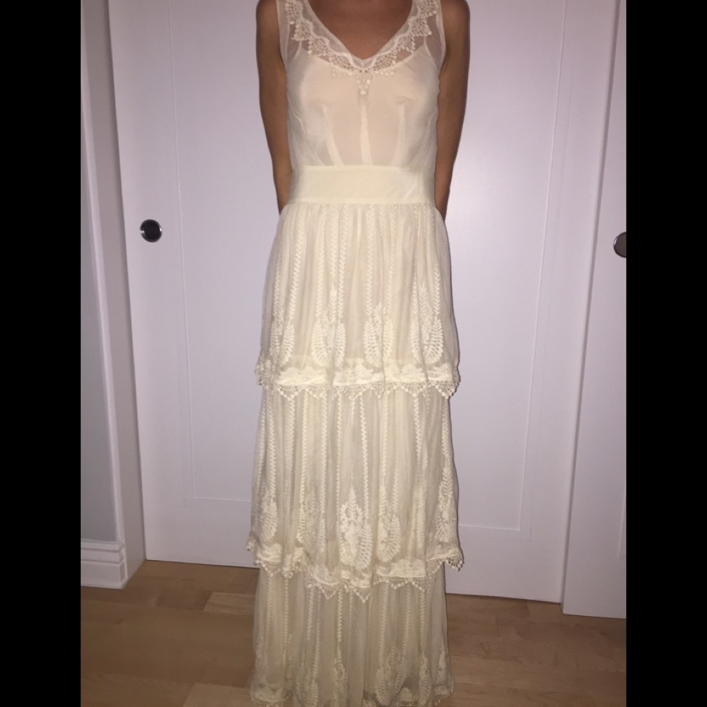 Chiffon and lace cream gown, dress by Flannel